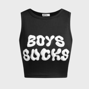 KOLLYY Y2K Boys Letter Party Black Top Tank Top & Cami size medium
